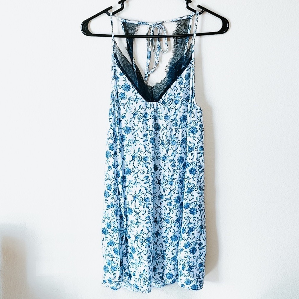 Kendall & Kylie White and Blue Floral Lacey Slip Dress